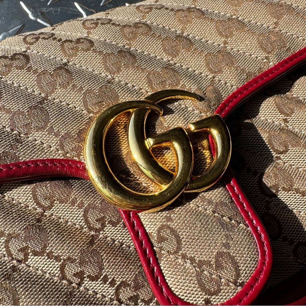 Gucci Azalea Marmont GG Chain Shoulder Bag in Red - Picture 8 of 16